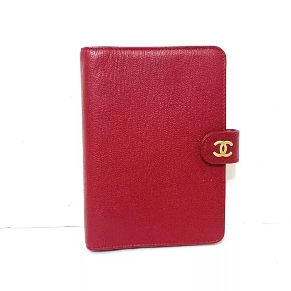 100% Authentic CHANEL Red Leather Agenda Gold hardware